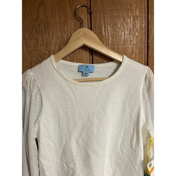 CeCe Cotton Blend Long Sheer Swiss Dot Balloon Sleeves Size S - Picture 2 of 11